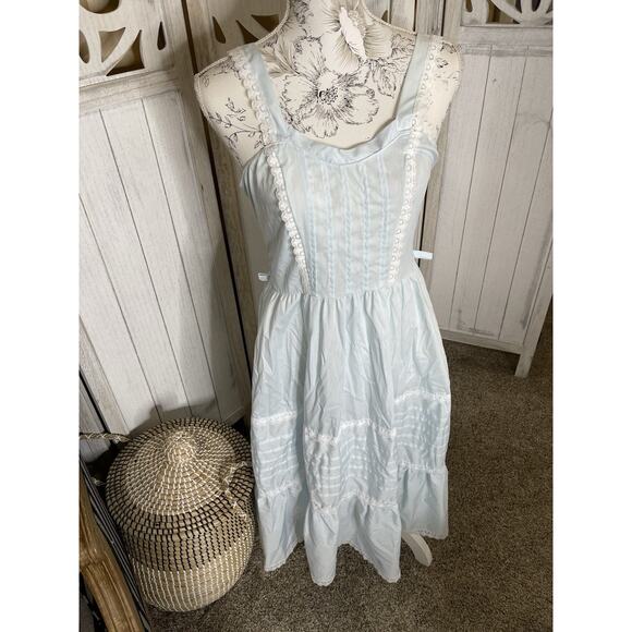 Vintage Nancy New York Prairie Pastel Blue Smocked Back Dress Size 7/8 USA Made - Picture 1 of 8